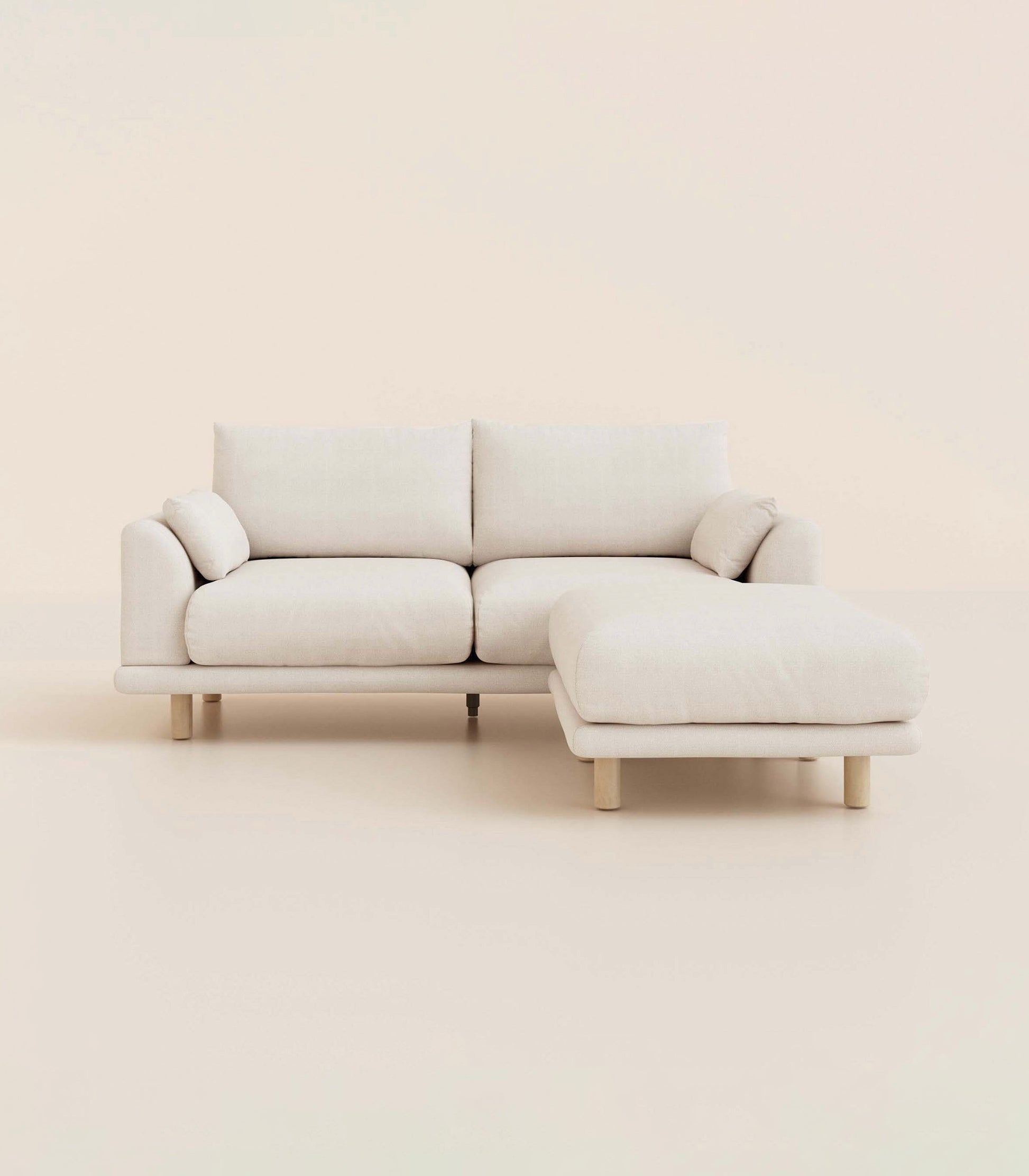 Canapé d'angle Ecru-3 places-Pieds ronds - Bois clair