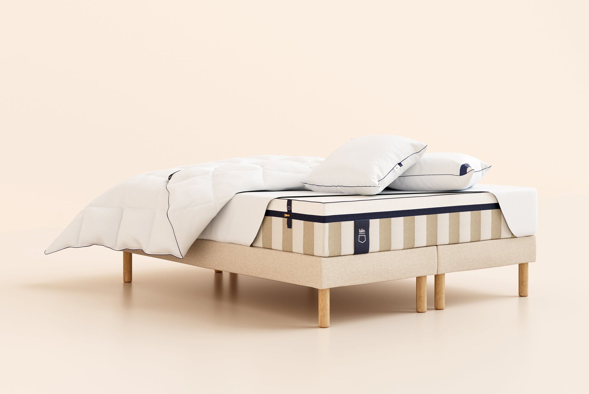 Pack Lit 5 étoiles Matelas Hybride Premium-Premium-Sommier tapissier-Beige-Bibloc-Pieds Hêtre clair-Plus