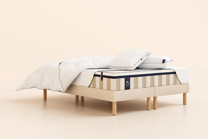 Pack Lit 5 étoiles Matelas Hybride Air+-Hybride Air+-Sommier tapissier-Beige-Bibloc-Pieds Hêtre clair-Standard