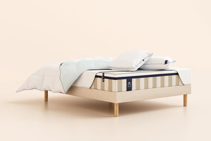 Pack Lit 5 étoiles Matelas Hybride Air+-Hybride Air+-Sommier tapissier-Beige-Pieds Hêtre clair-Standard