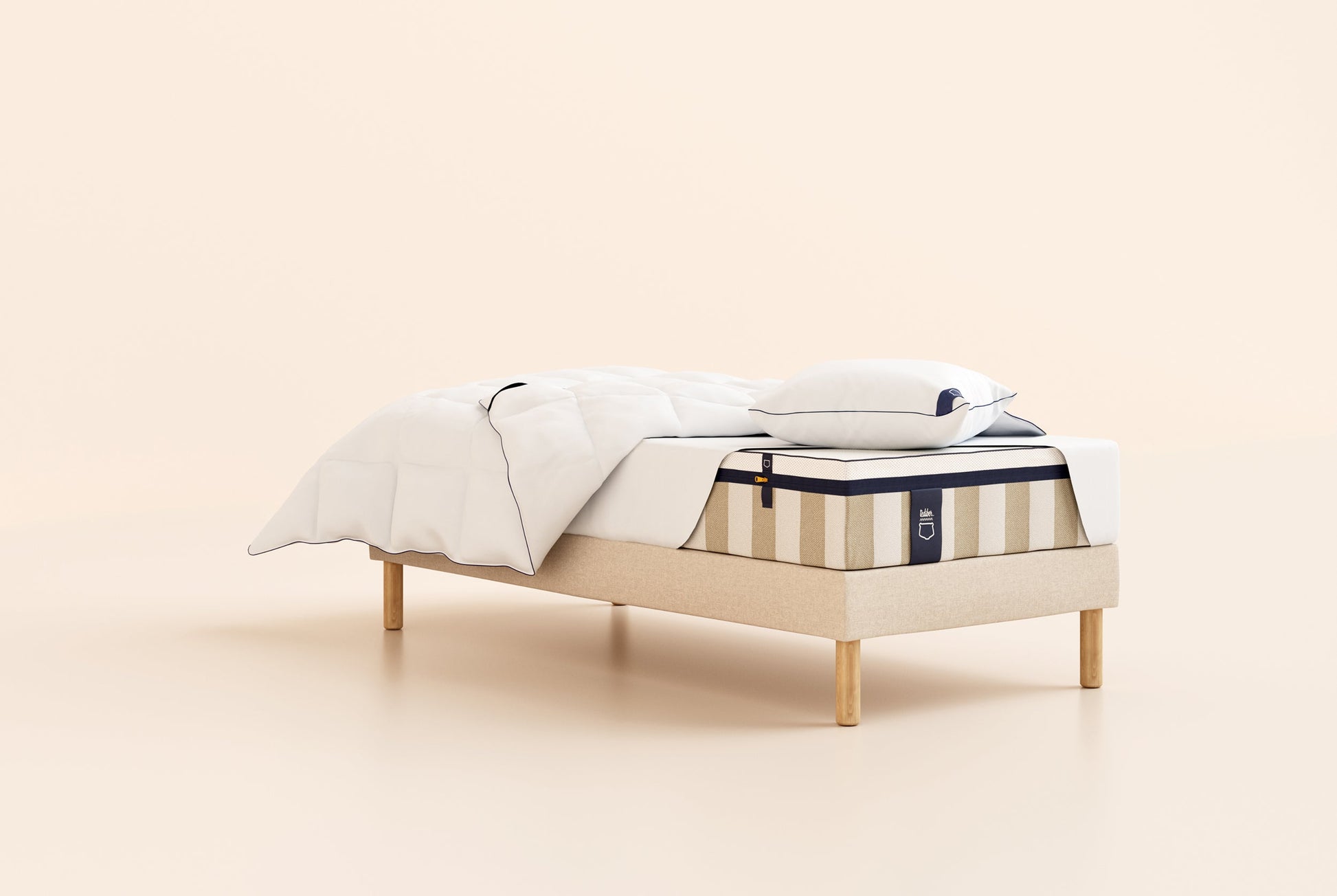 Pack Lit 5 étoiles Matelas Hybride-Hybride-Sommier tapissier-Beige-Pieds Hêtre clair-Plus