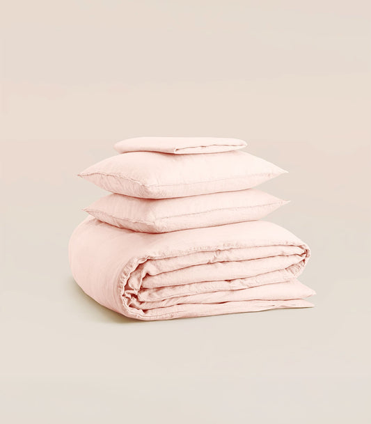 Parure en lin lavé - Rose cerisier