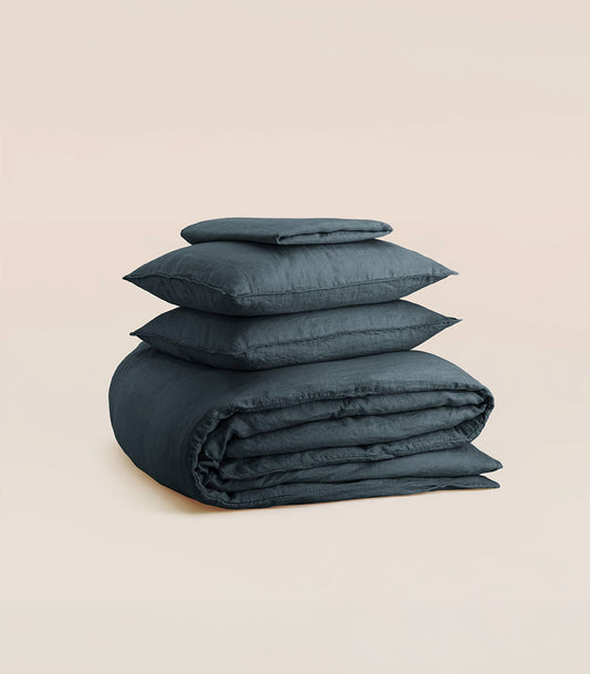 Parure en lin lavé - Gris ardoise