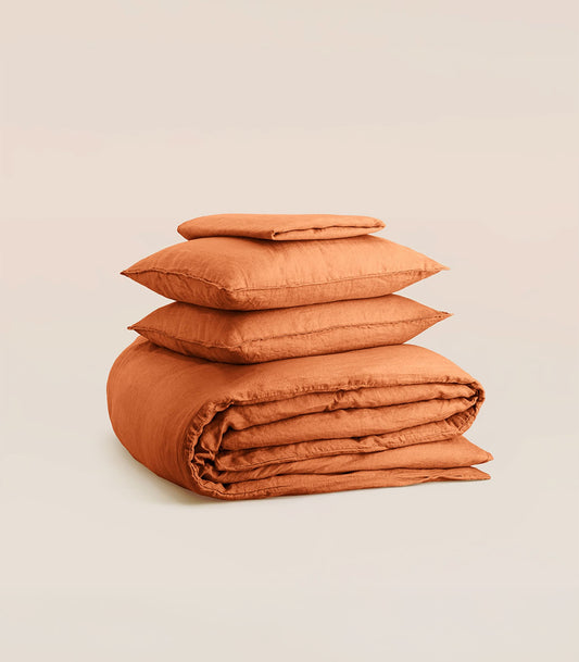 Parure en lin lavé - Orange terracotta