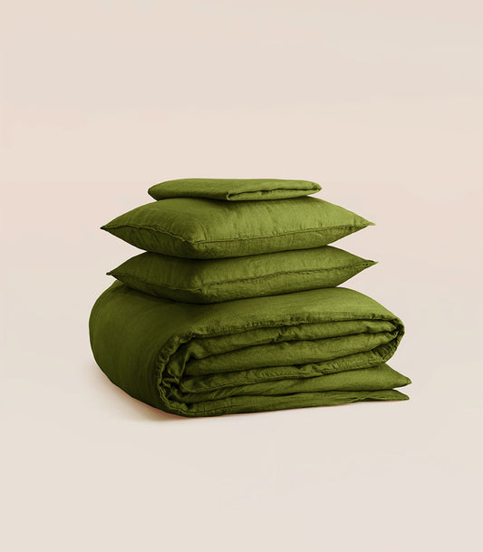 Parure en lin lavé - Vert forêt