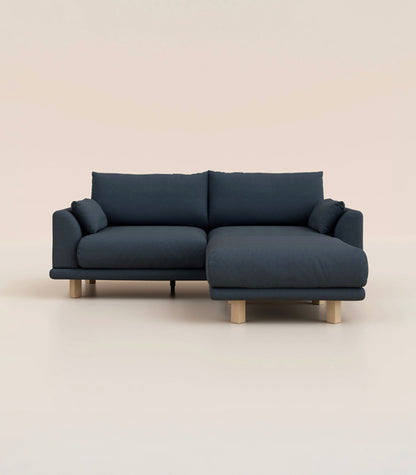 Canapé d'angle Bleu Profond-4 places-Pieds carrés - Bois clair