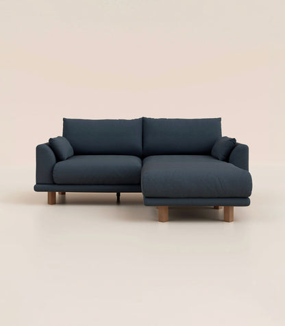 Canapé d'angle Bleu Profond-4 places-Pieds carrés - Bois foncé