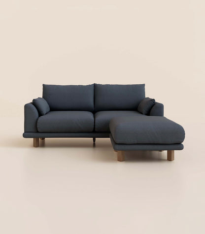 Canapé d'angle Bleu Profond-3 places-Pieds carrés - Bois foncé