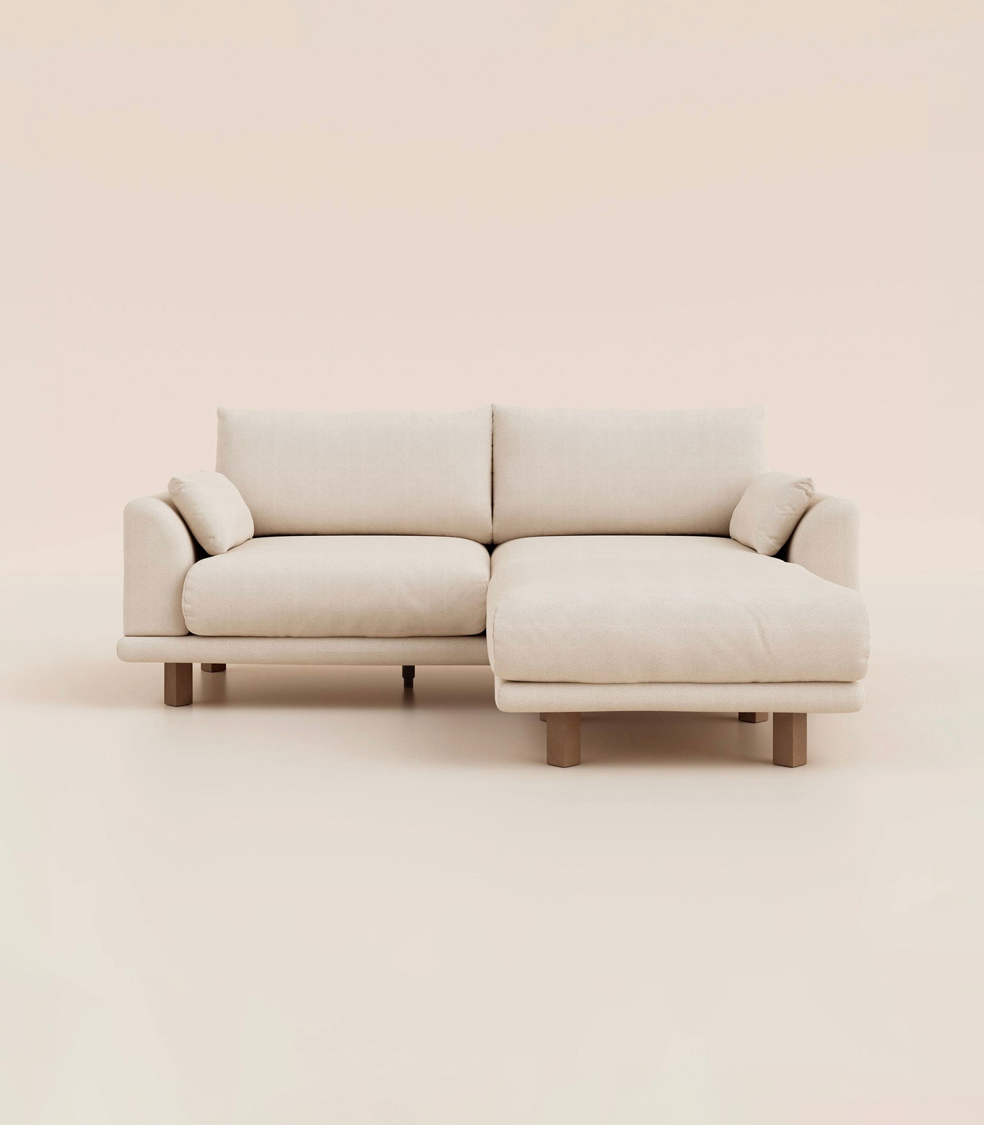 Canapé d'angle Ecru-4 places-Pieds carrés - Bois foncé
