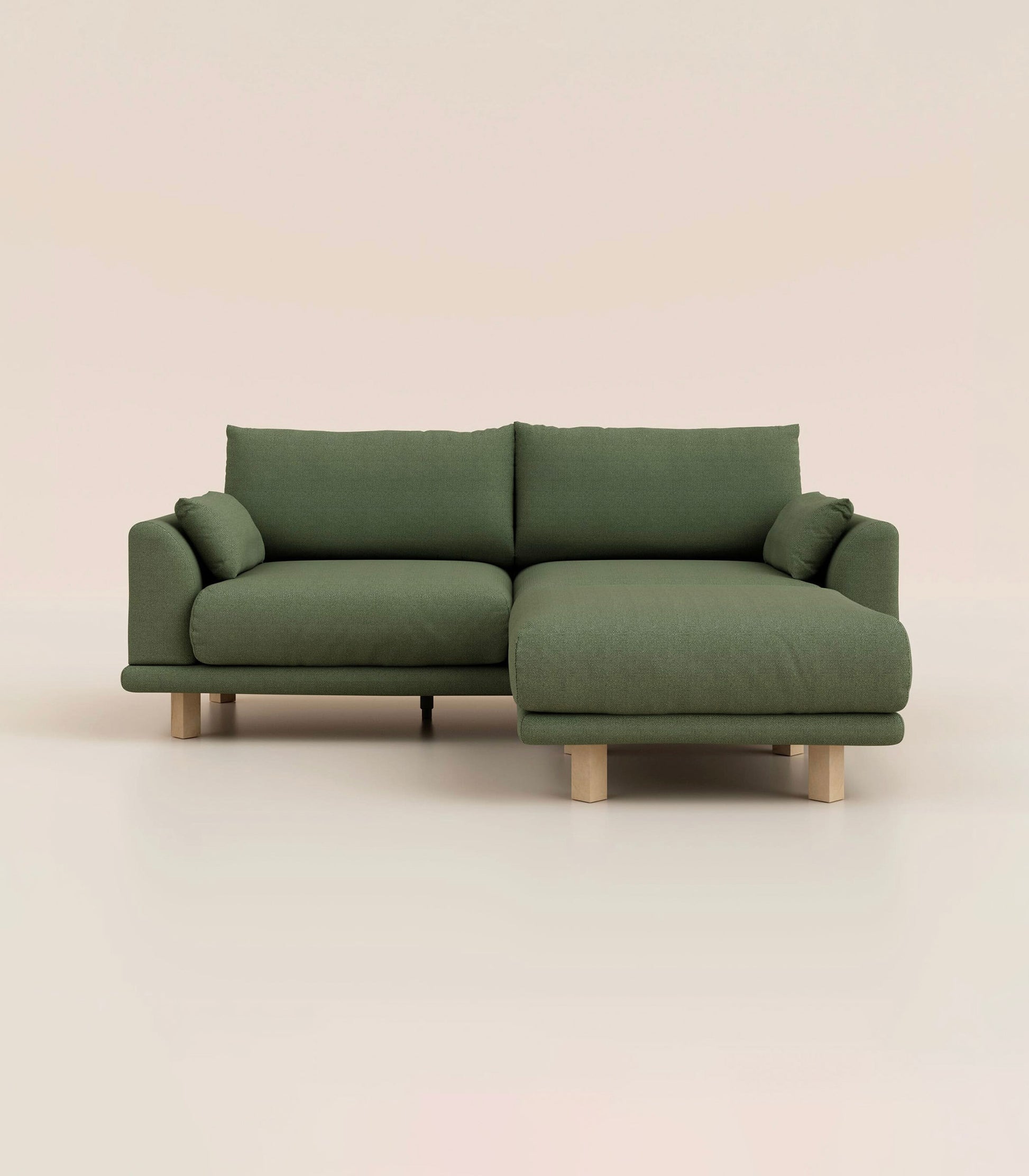 Canapé d'angle Vert Kaki-4 places-Pieds carrés - Bois clair