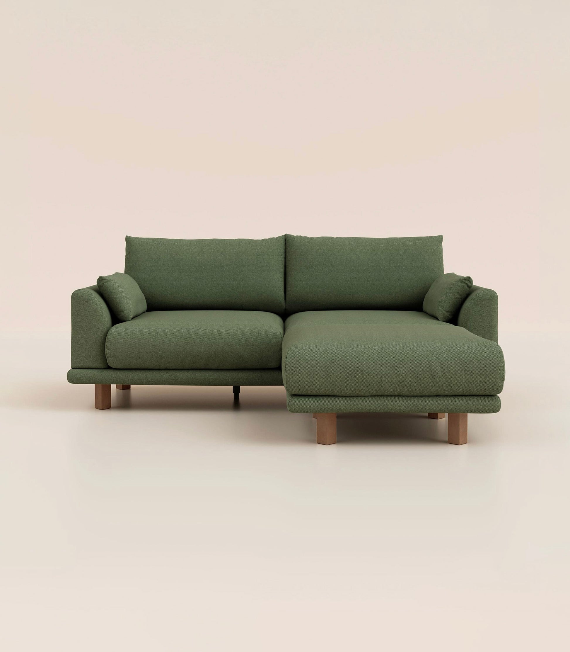 Canapé d'angle Vert Kaki-4 places-Pieds carrés - Bois foncé