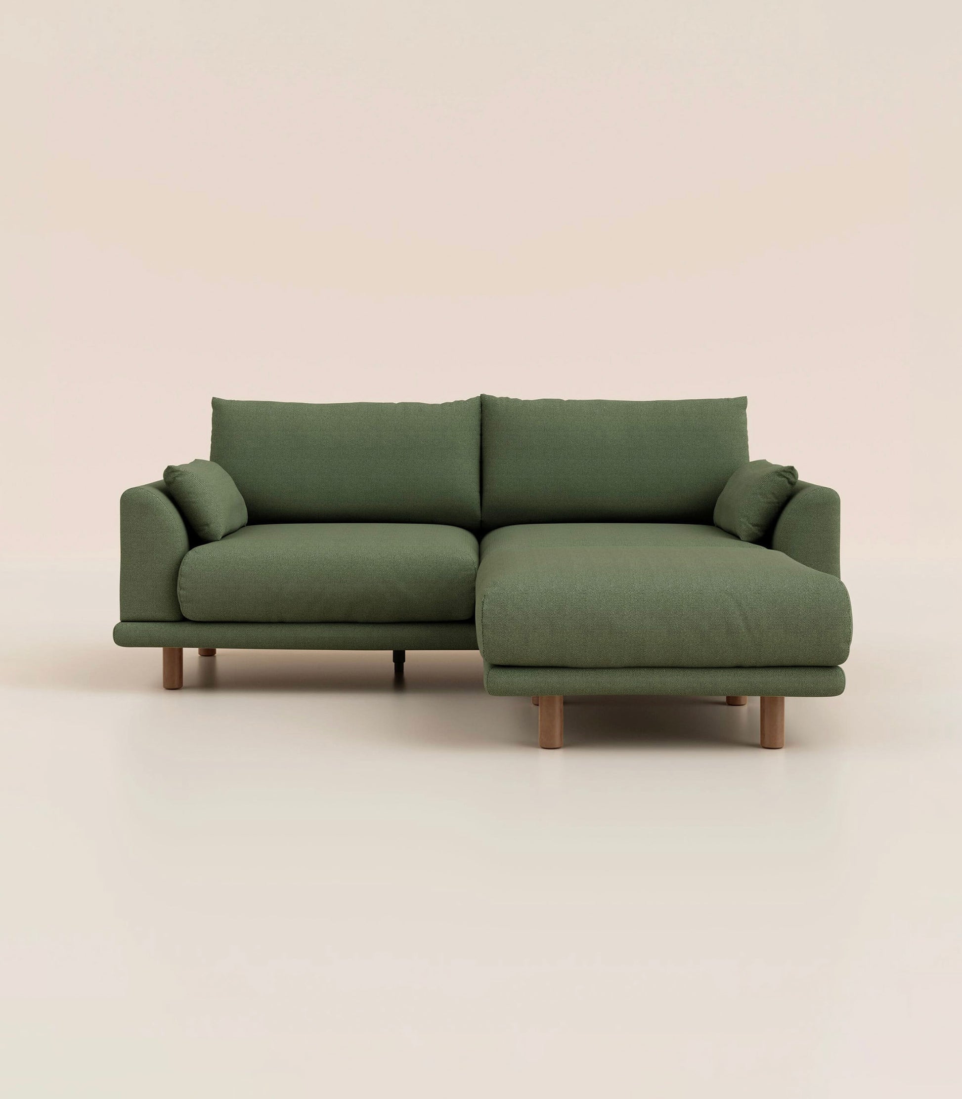 Canapé d'angle Vert Kaki-4 places-Pieds ronds - Bois foncé