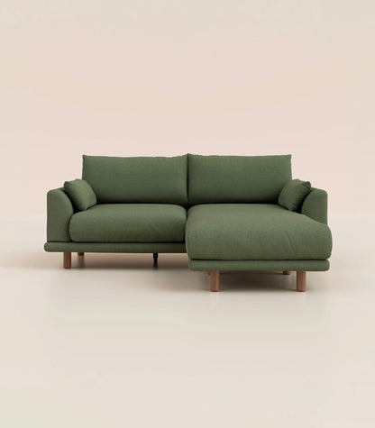 Canapé d'angle Vert Kaki-4 places-Pieds ronds - Bois foncé