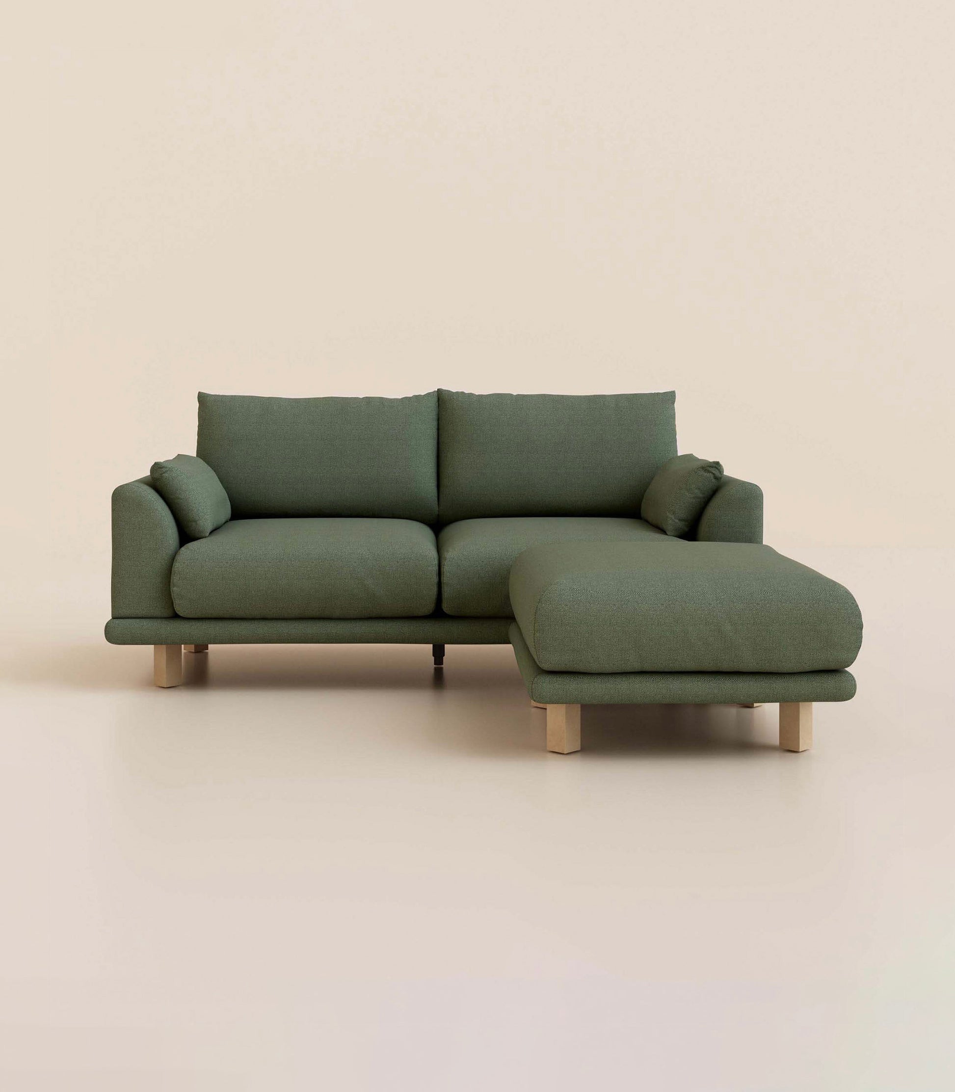 Canapé d'angle Vert Kaki-3 places-Pieds carrés - Bois clair
