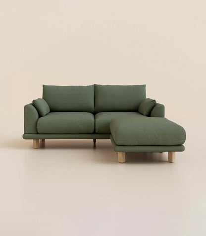 Canapé d'angle Vert Kaki-3 places-Pieds carrés - Bois clair