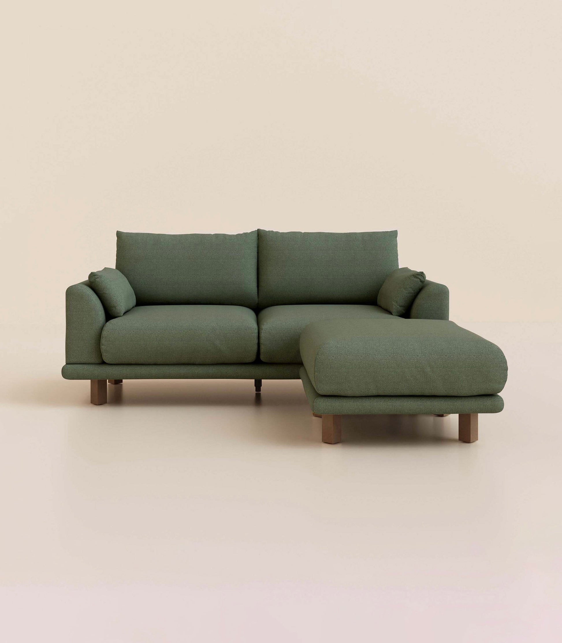 Canapé d'angle Vert Kaki-3 places-Pieds carrés - Bois foncé