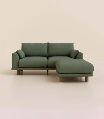 Canapé d'angle Vert Kaki-3 places-Pieds carrés - Bois foncé