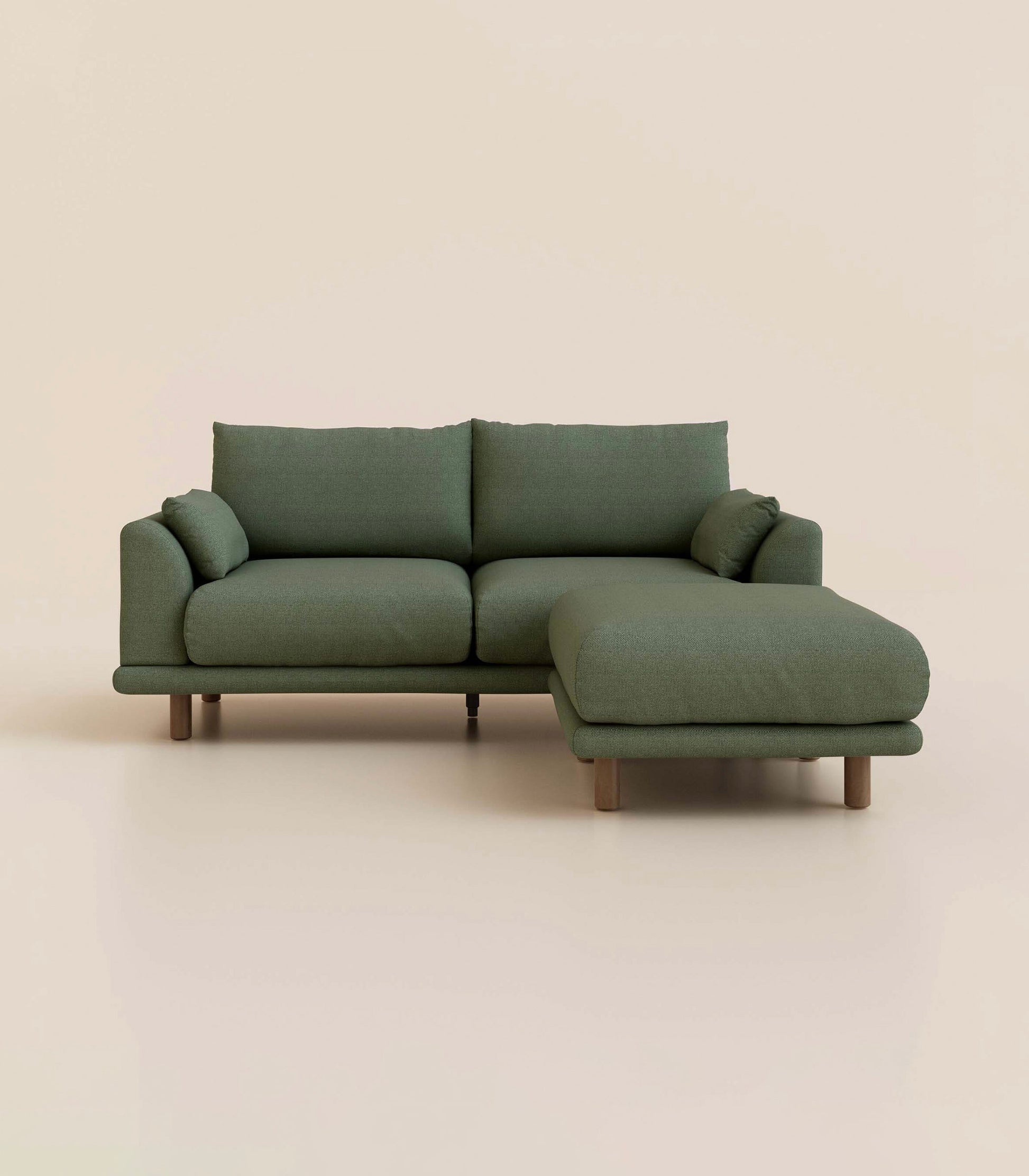 Canapé d'angle Vert Kaki-3 places-Pieds ronds - Bois foncé