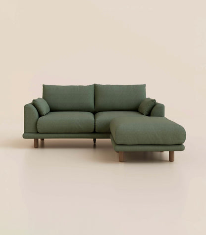 Canapé d'angle Vert Kaki-3 places-Pieds ronds - Bois foncé