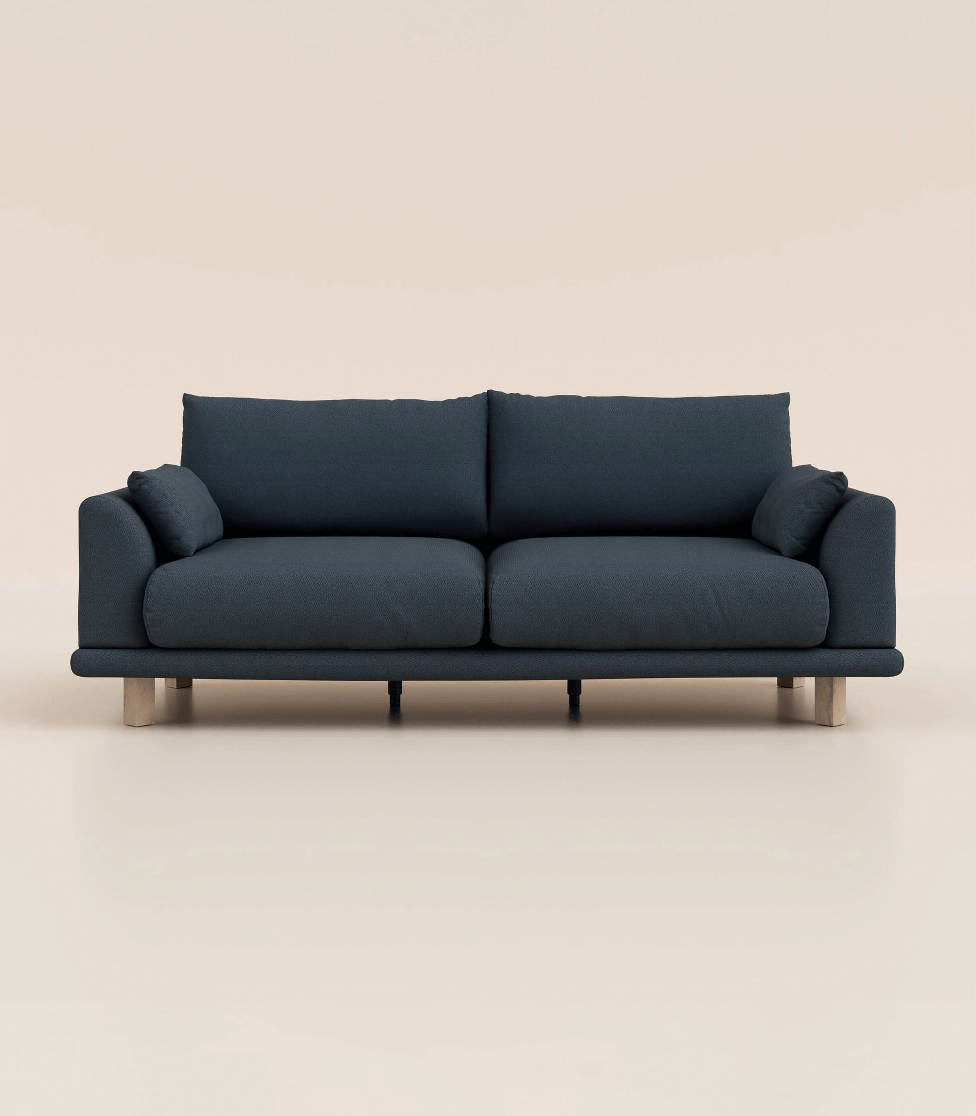 Canapé Bleu Profond-4 places-Pieds carrés - Bois clair