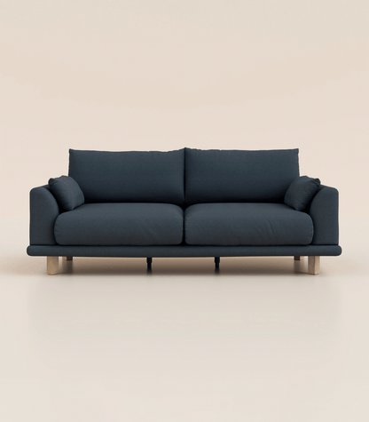 Canapé Bleu Profond-4 places-Pieds carrés - Bois clair