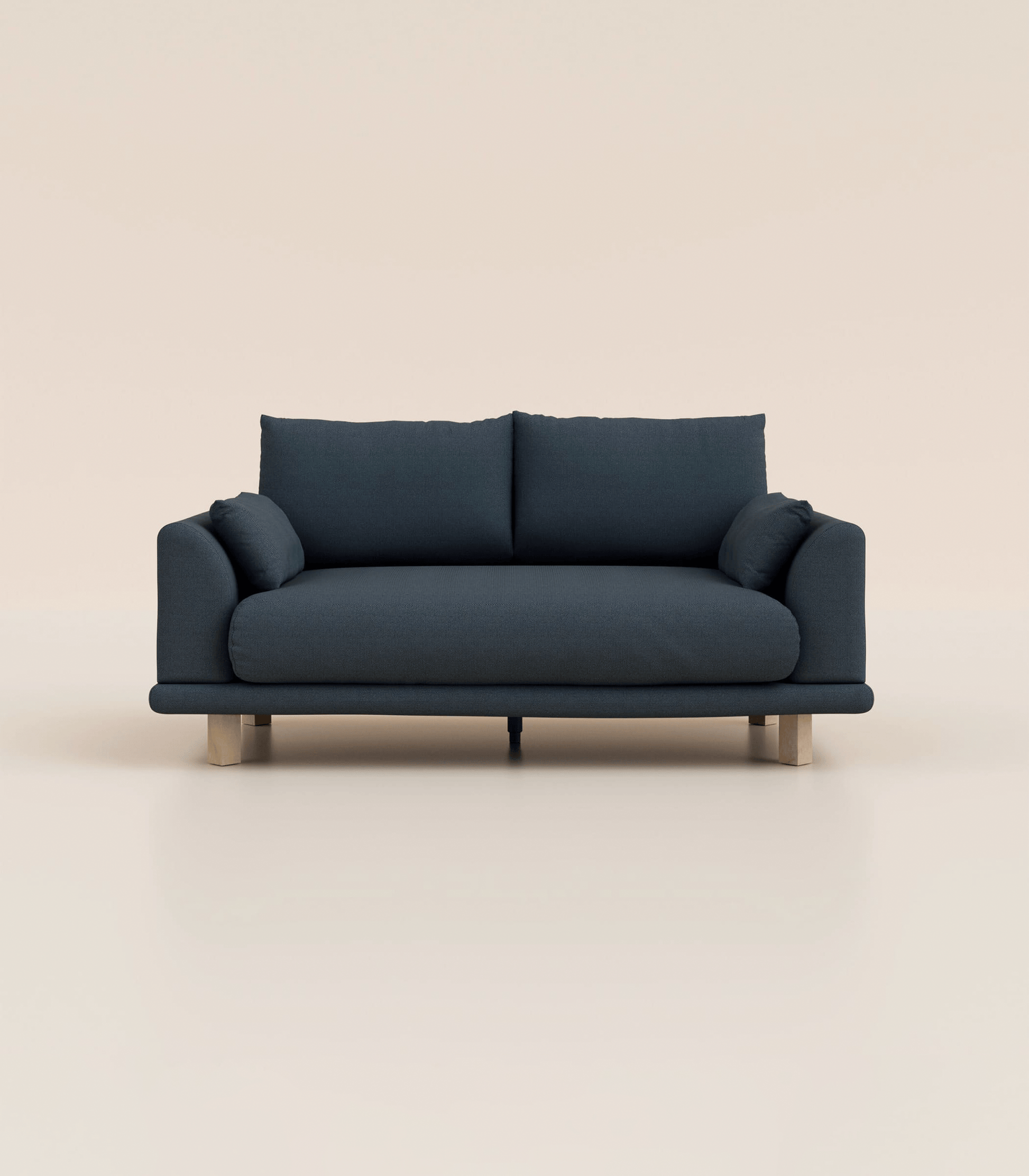 Canapé Bleu Profond-2 places-Pieds carrés - Bois clair