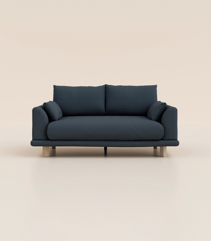 Canapé Bleu Profond-2 places-Pieds carrés - Bois clair