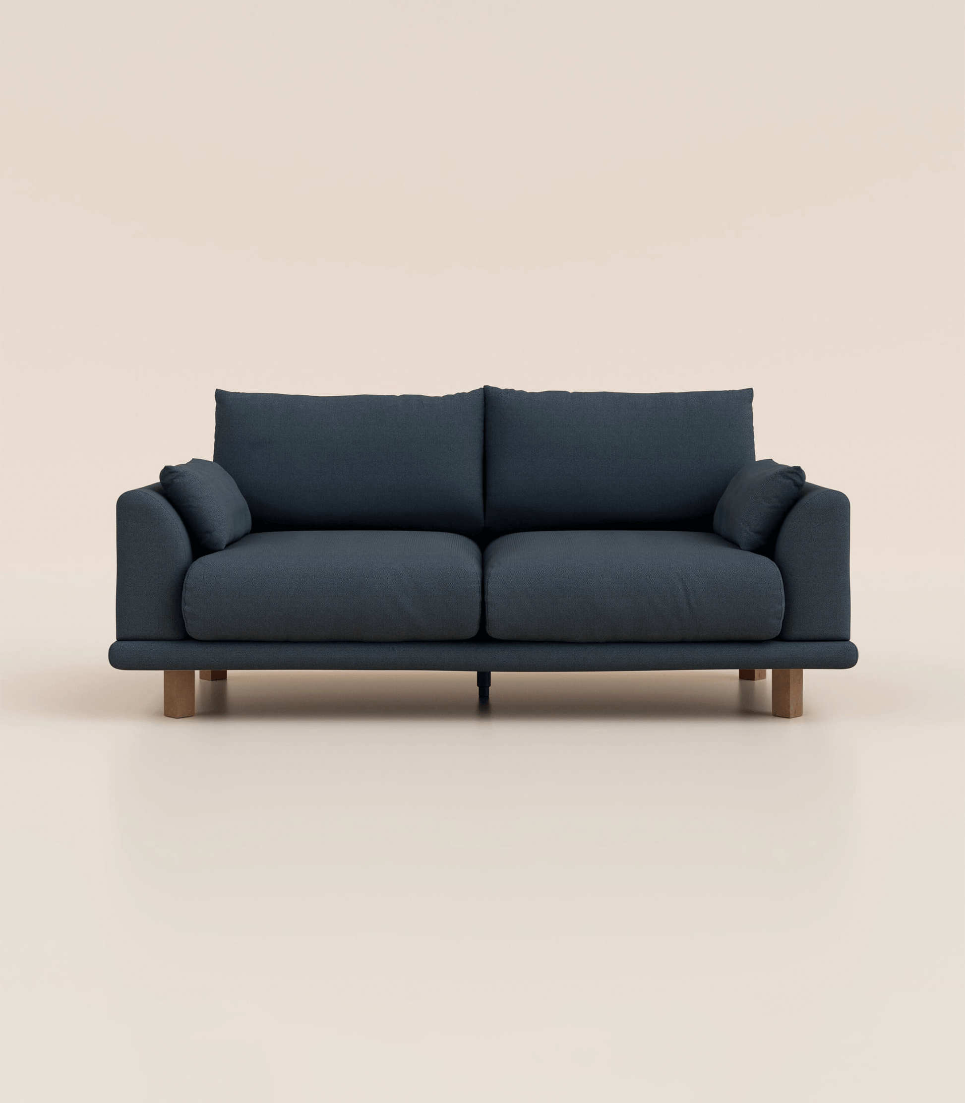 Canapé Bleu Profond-3 places-Pieds carrés - Bois foncé