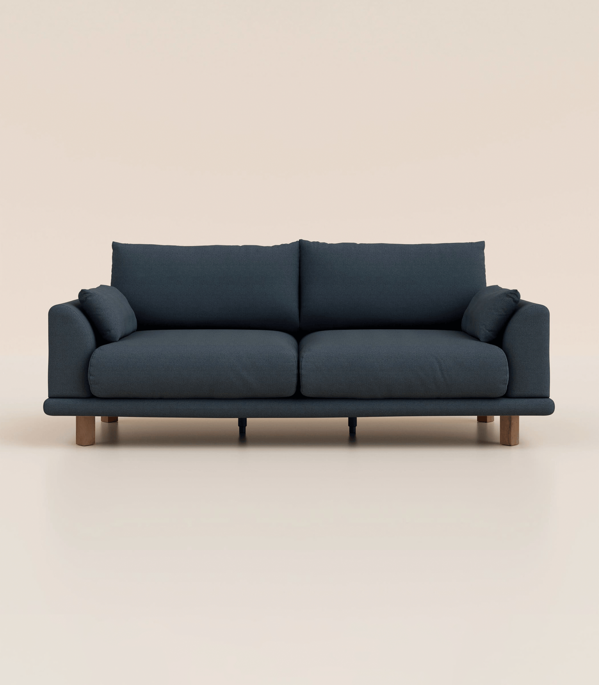 Canapé Bleu Profond-4 places-Pieds carrés - Bois foncé
