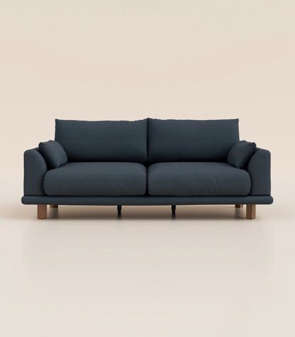Canapé Bleu Profond-4 places-Pieds carrés - Bois foncé