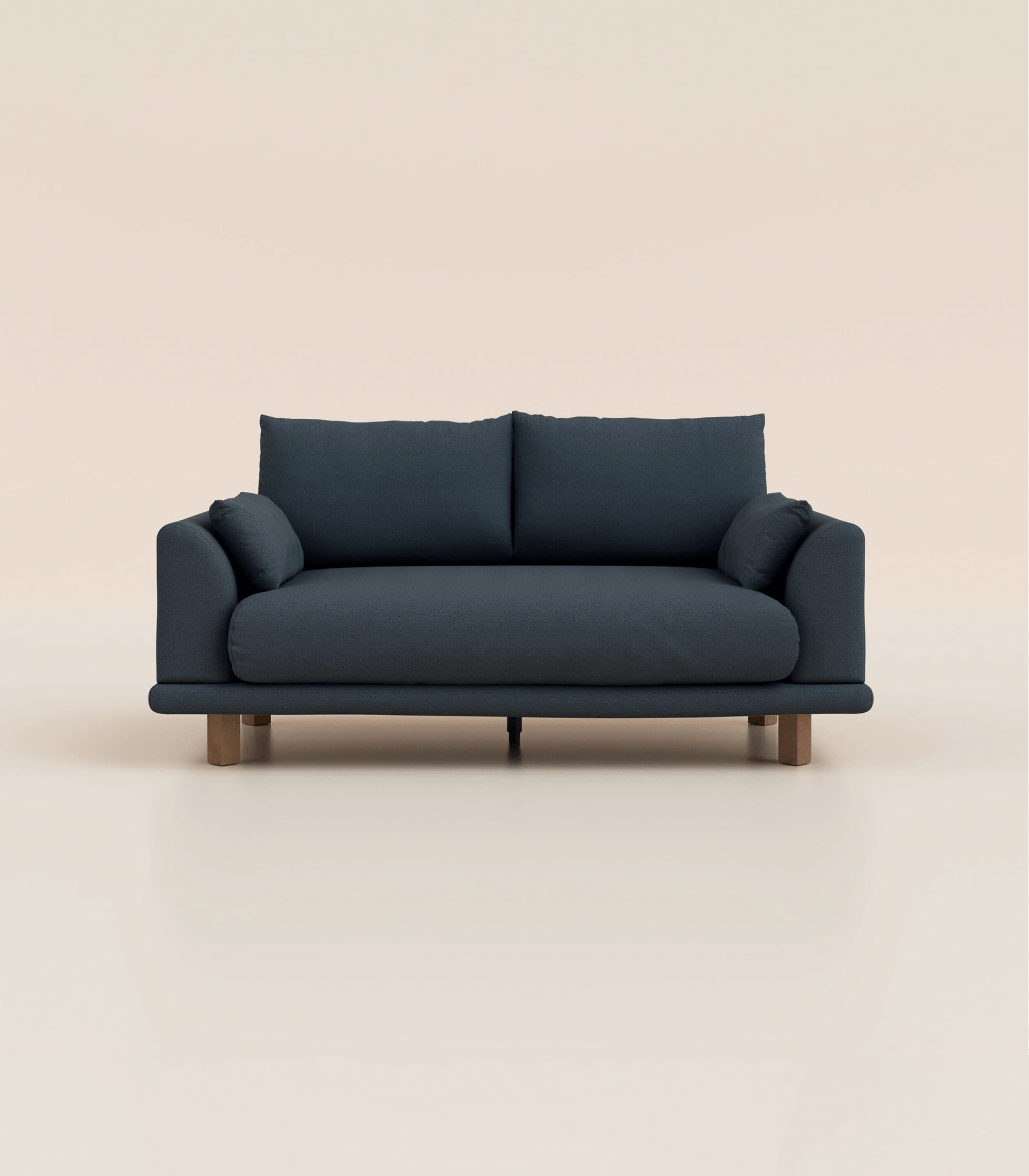 Canapé Bleu Profond-2 places-Pieds carrés - Bois foncé