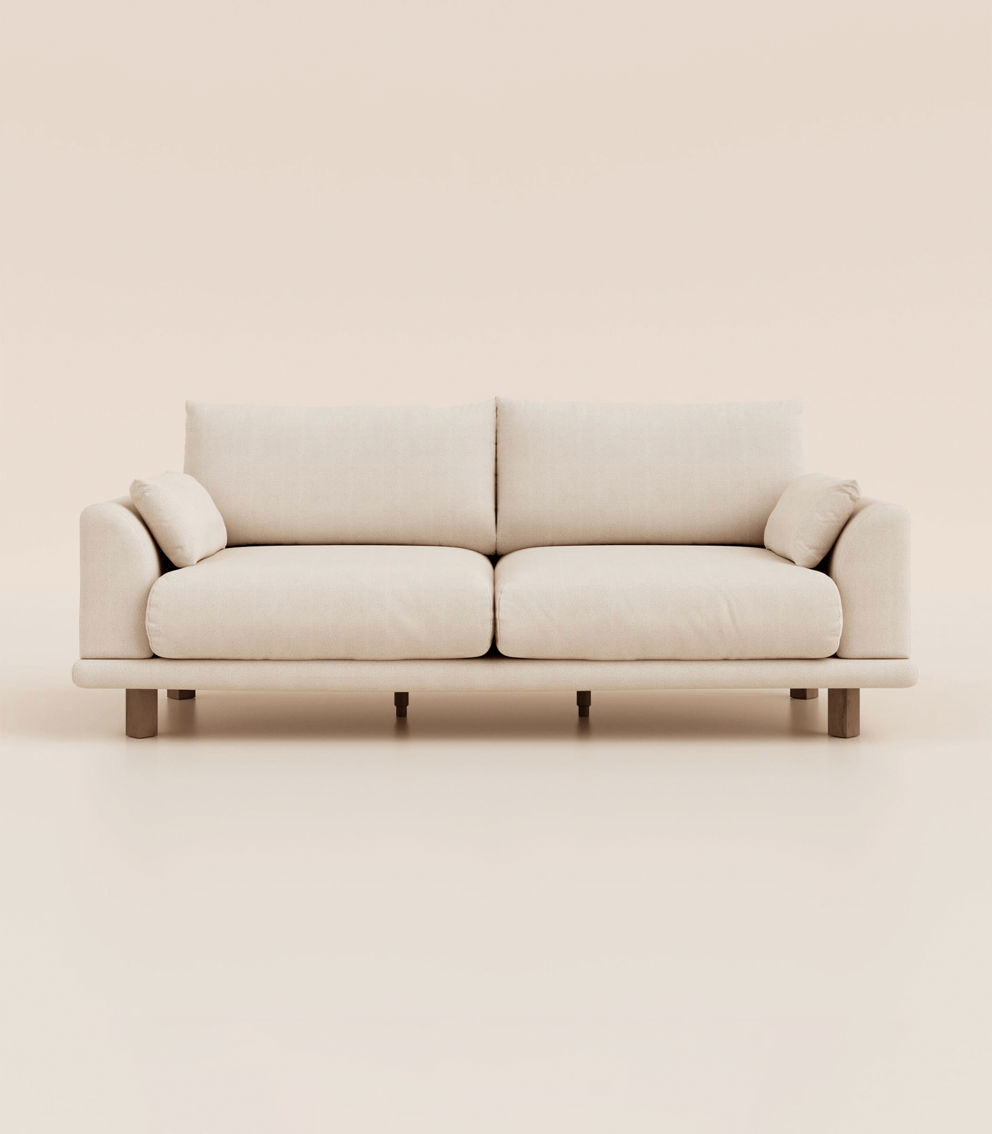 Canapé Ecru-4 places-Pieds carrés - Bois foncé