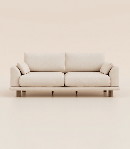 Canapé Ecru-4 places-Pieds carrés - Bois foncé