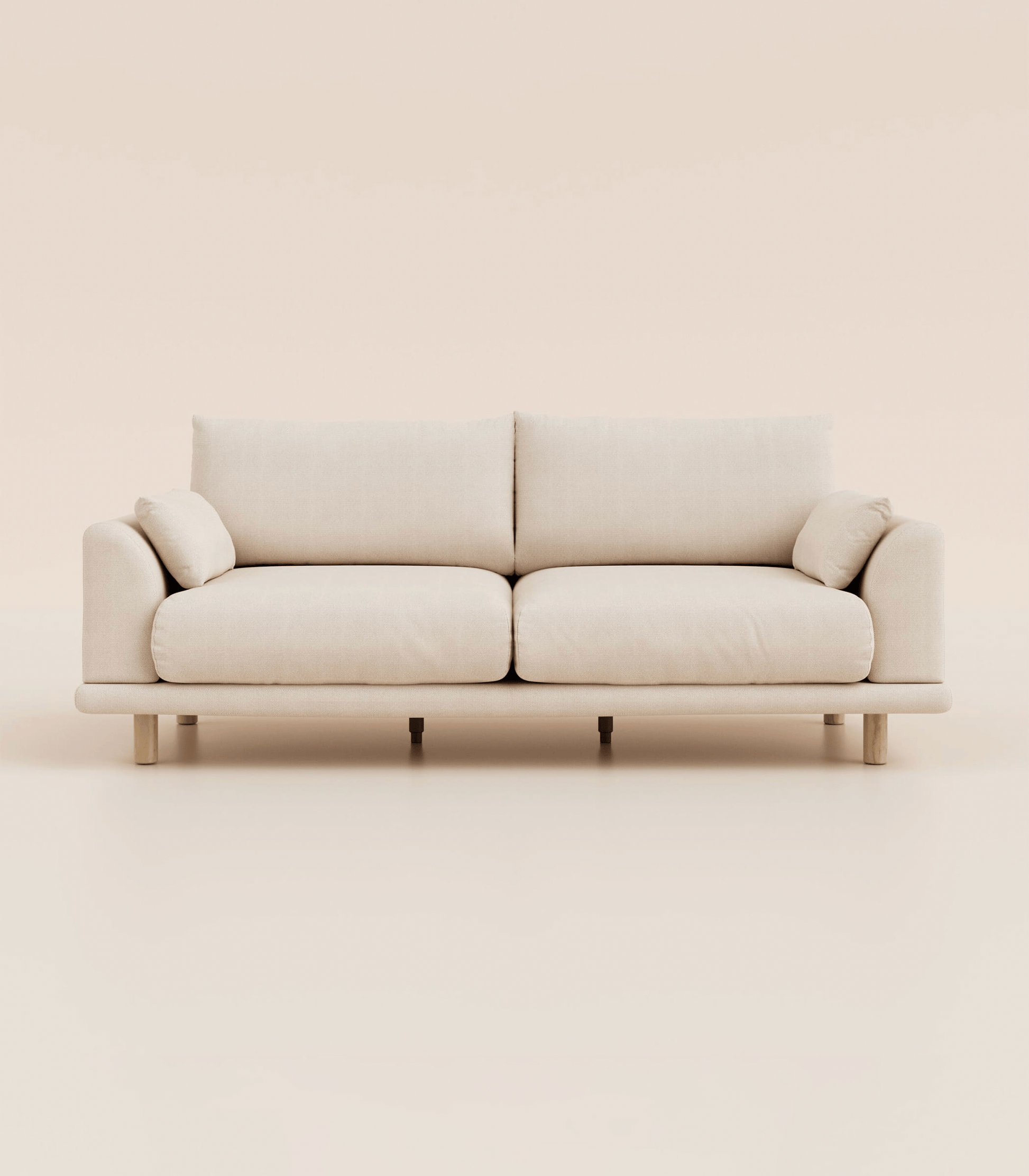 Canapé Ecru-4 places-Pieds ronds - Bois clair