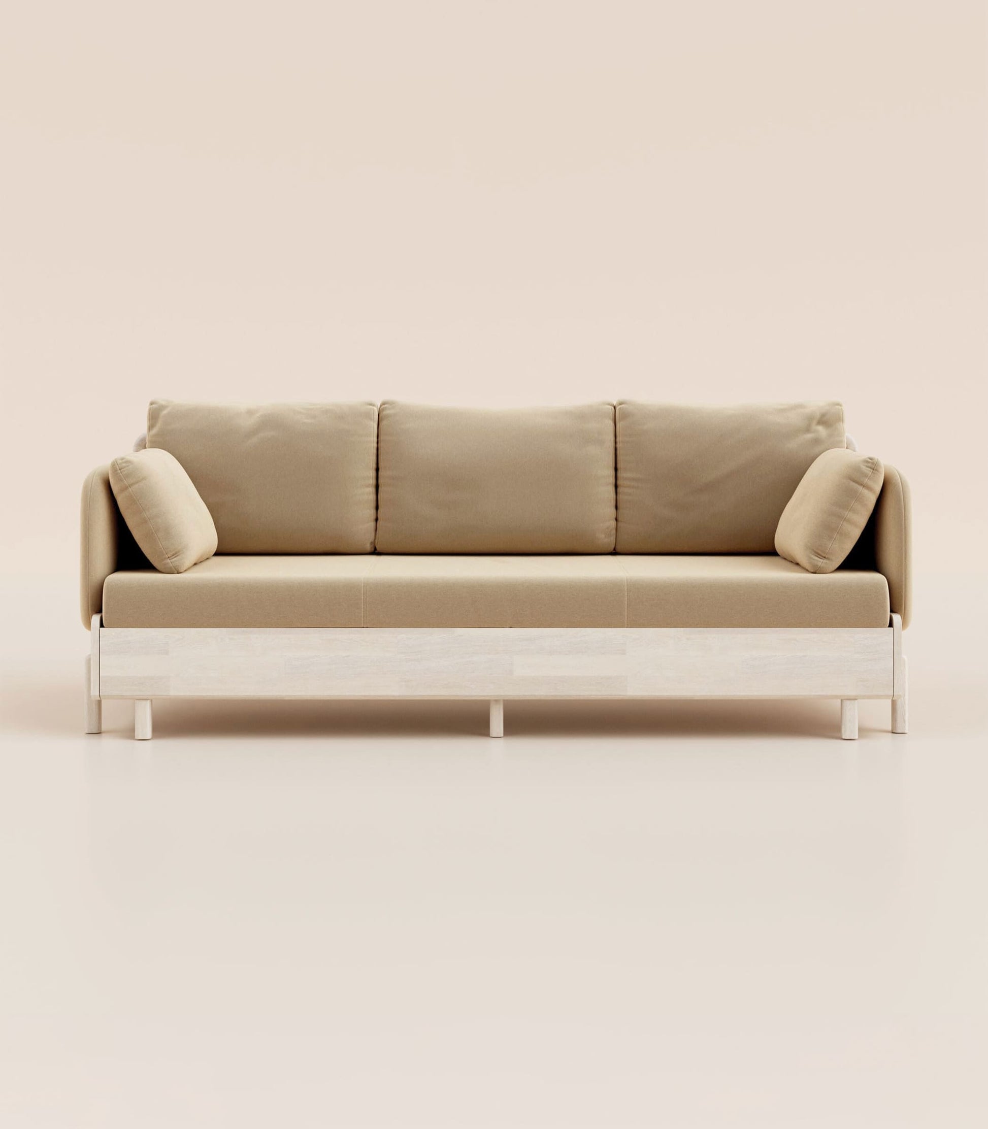 Canapé-lit Tissu Beige-Bois clair-Accoudoirs en tissu