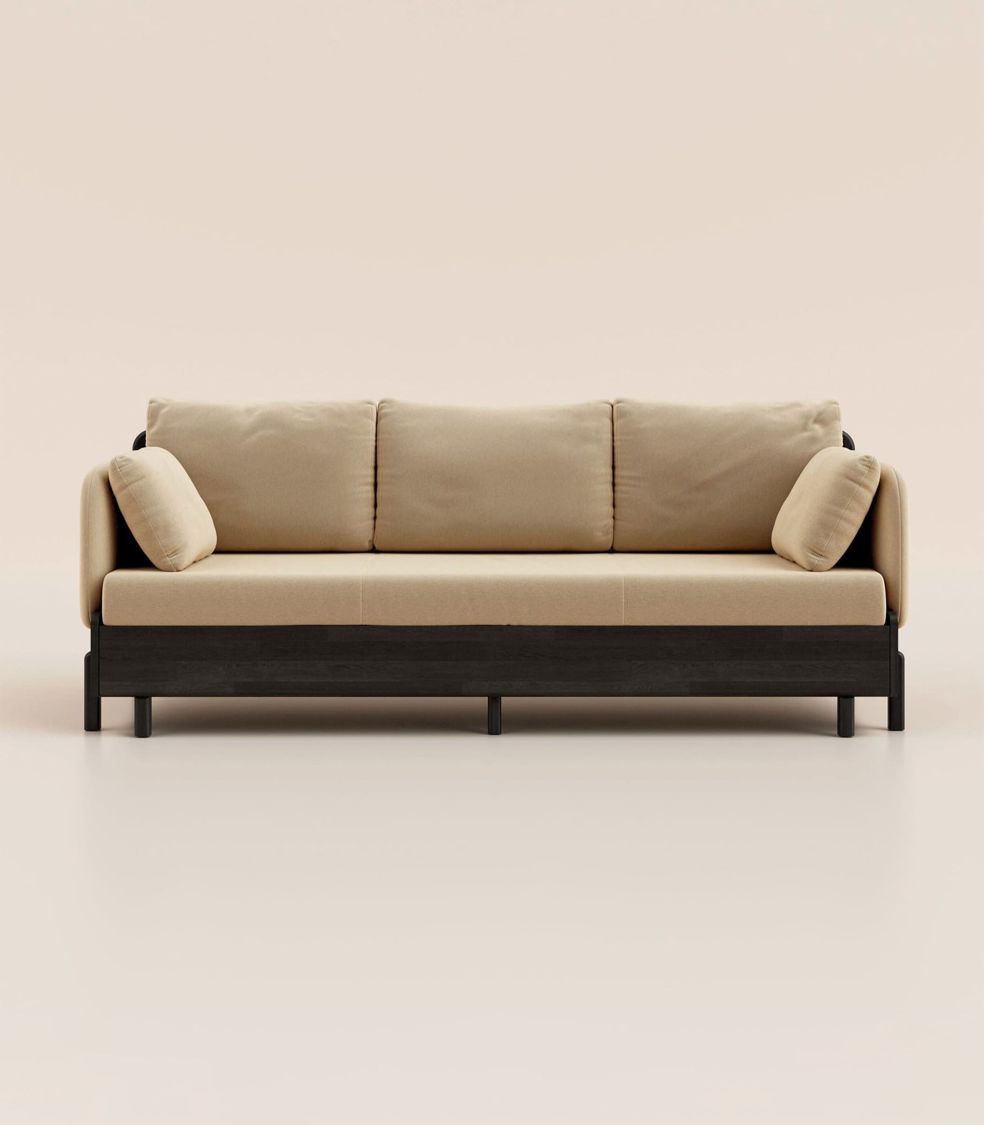 Canapé-lit Tissu Beige-Bois noir-Accoudoirs en tissu