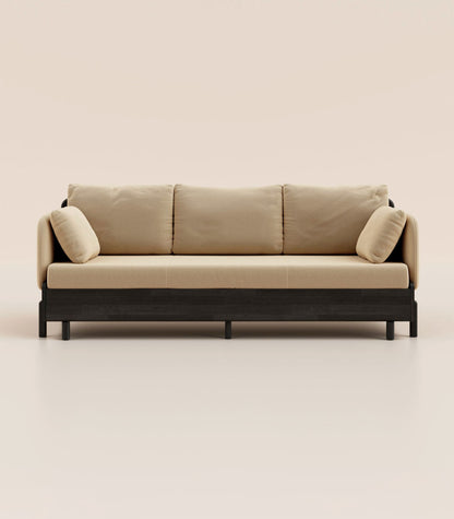 Canapé-lit Tissu Beige-Bois noir-Accoudoirs en tissu