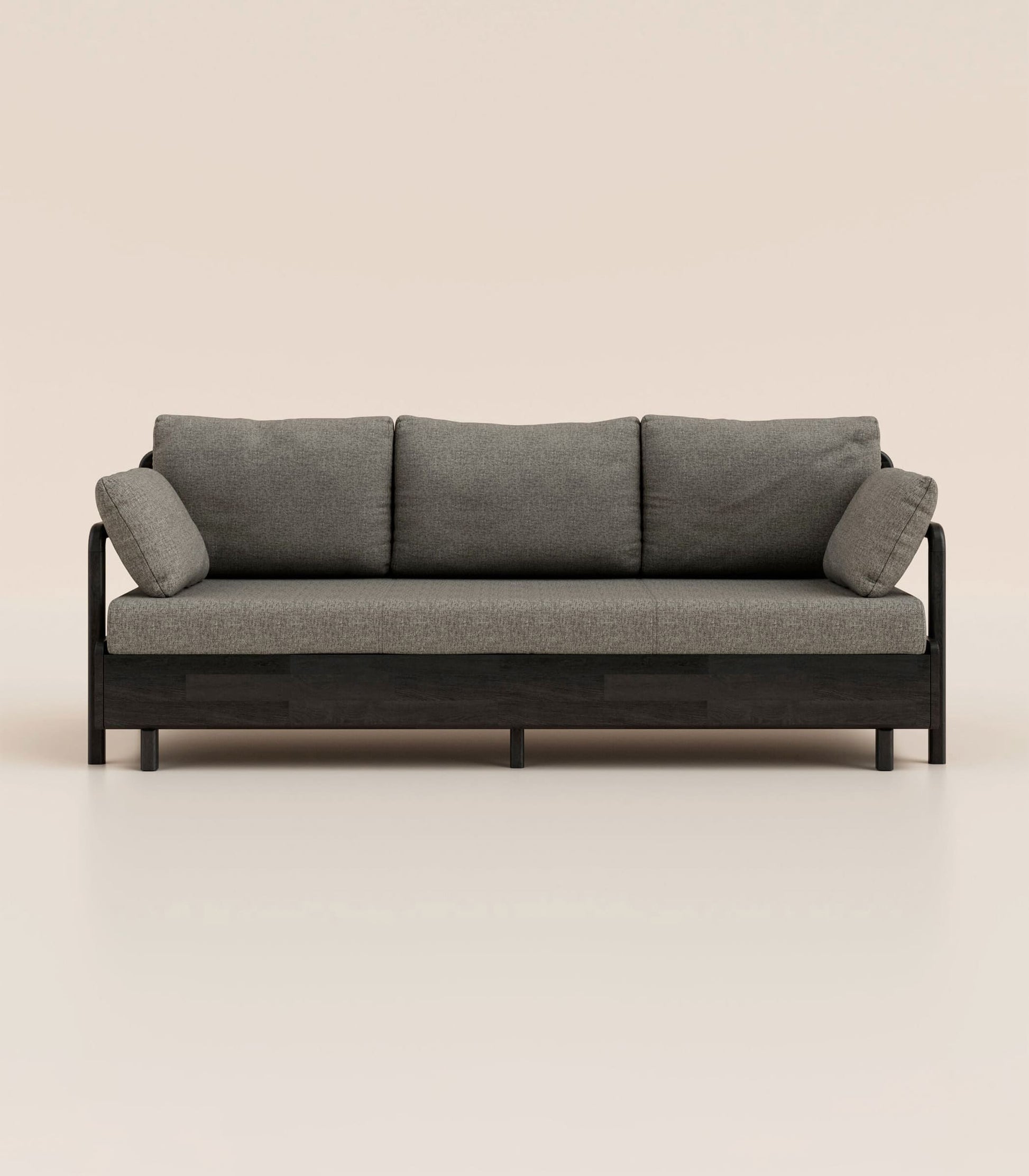 Canapé-lit Tissu Gris-Bois noir-Accoudoirs en bois