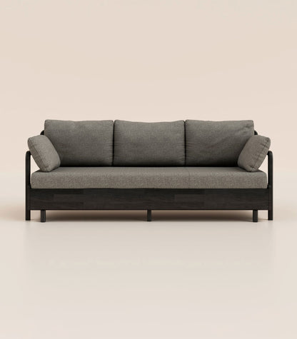 Canapé-lit Tissu Gris-Bois noir-Accoudoirs en bois