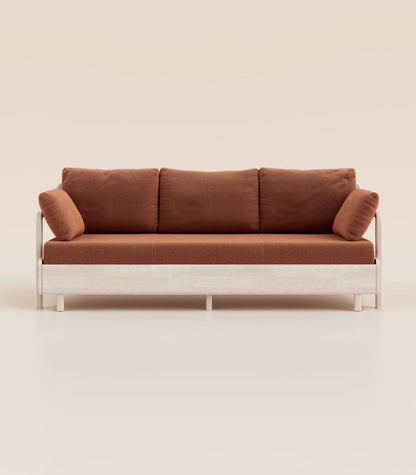 Canapé-lit Tissu Terracotta-Bois clair-Accoudoirs en bois