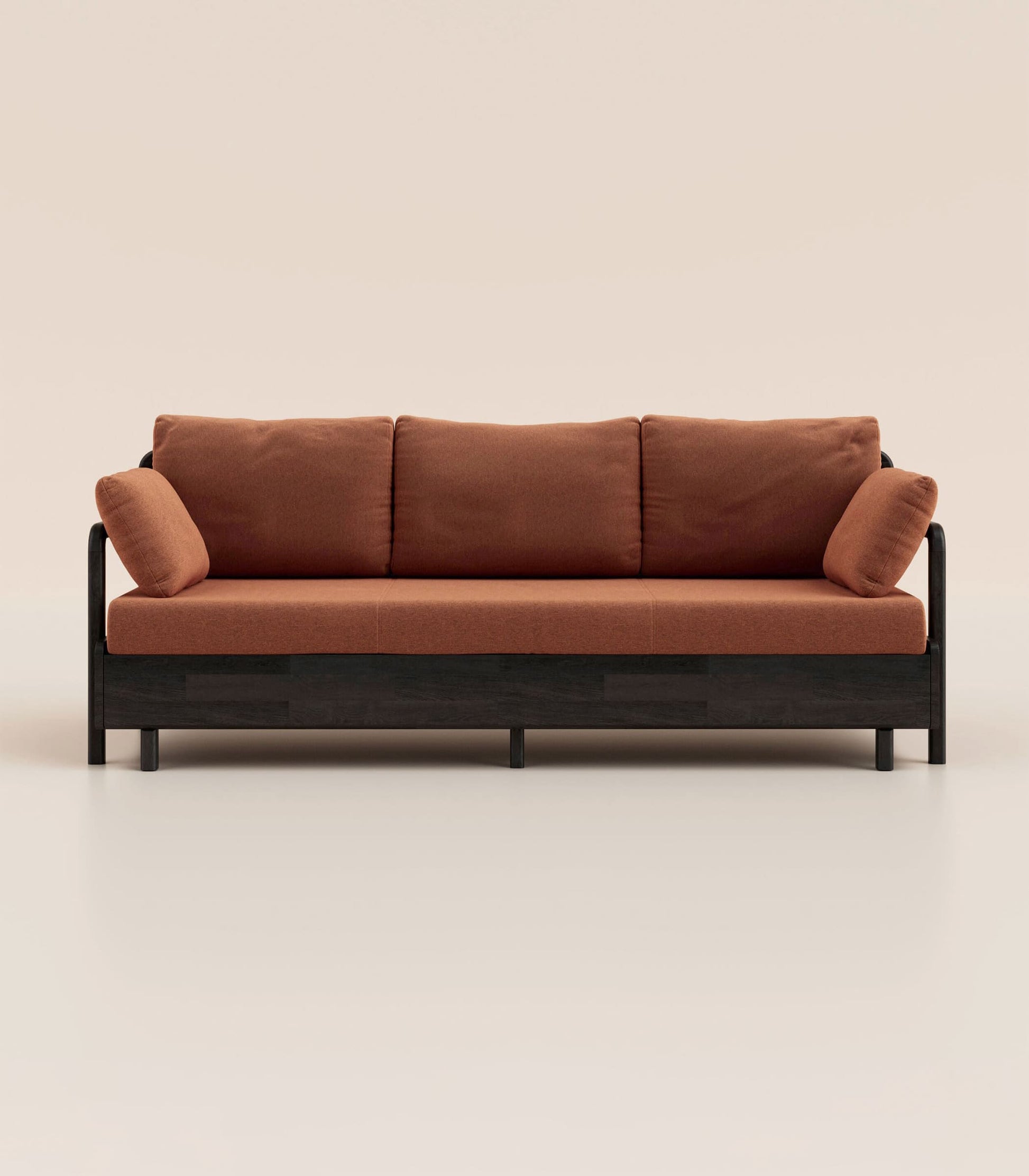 Canapé-lit Tissu Terracotta-Bois noir-Accoudoirs en bois