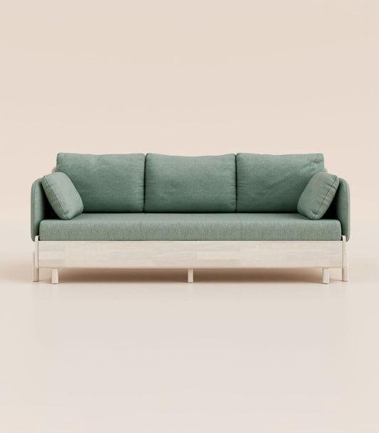 #fr#Tissu Vert sauge|Bois clair|Accoudoirs en tissu