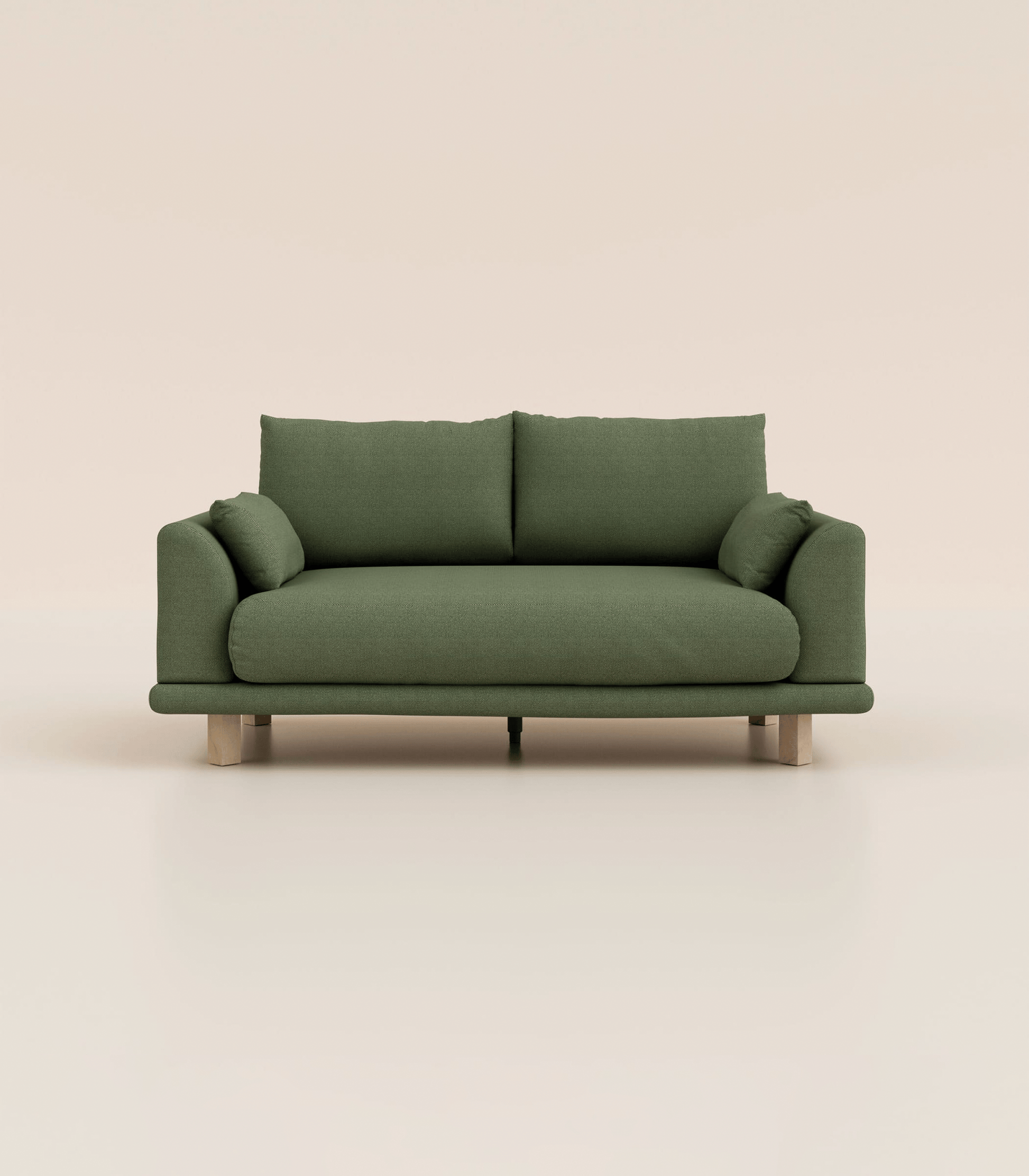 Canapé Vert Kaki-2 places-Pieds carrés - Bois clair