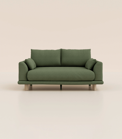 Canapé Vert Kaki-2 places-Pieds carrés - Bois clair