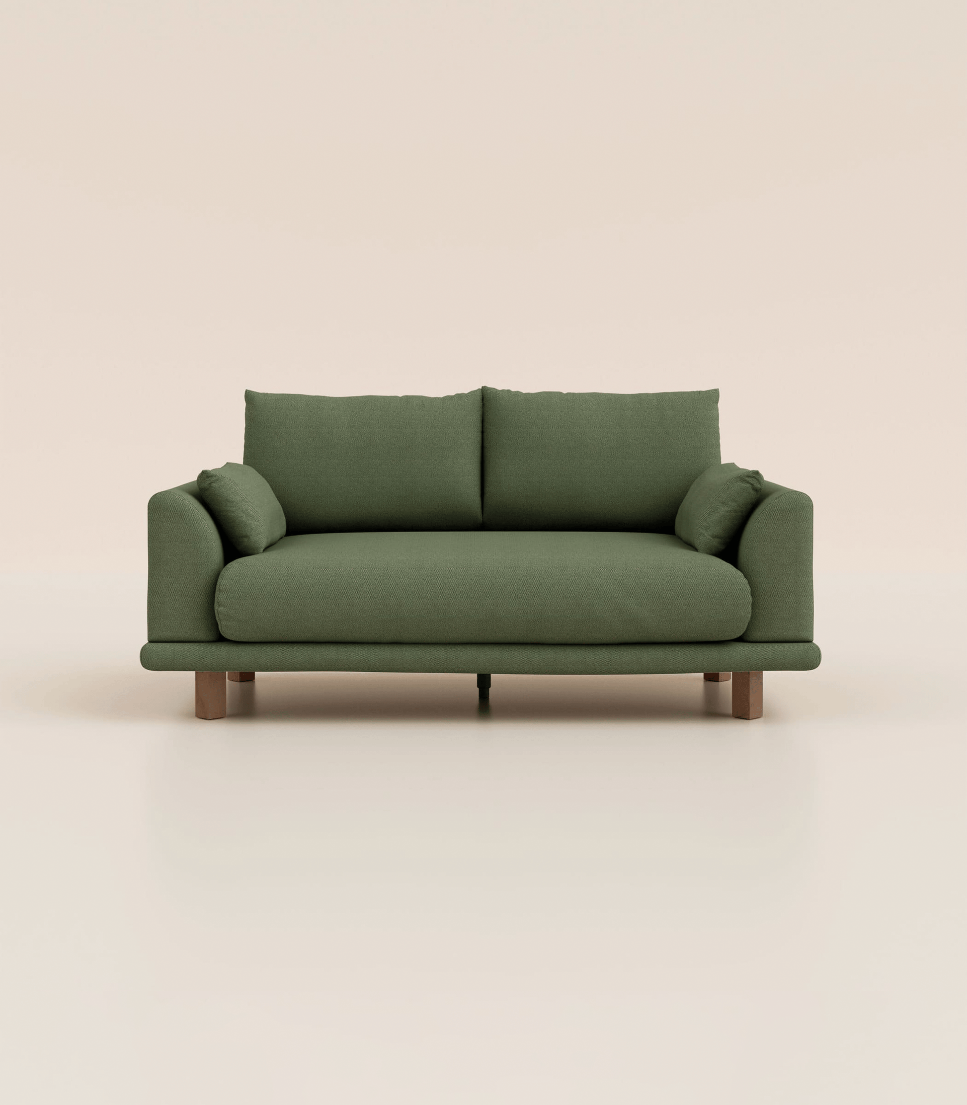Canapé Vert Kaki-2 places-Pieds carrés - Bois foncé
