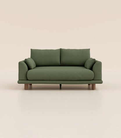 Canapé Vert Kaki-2 places-Pieds carrés - Bois foncé