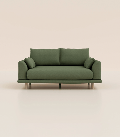 Canapé Vert Kaki-2 places-Pieds ronds - Bois clair