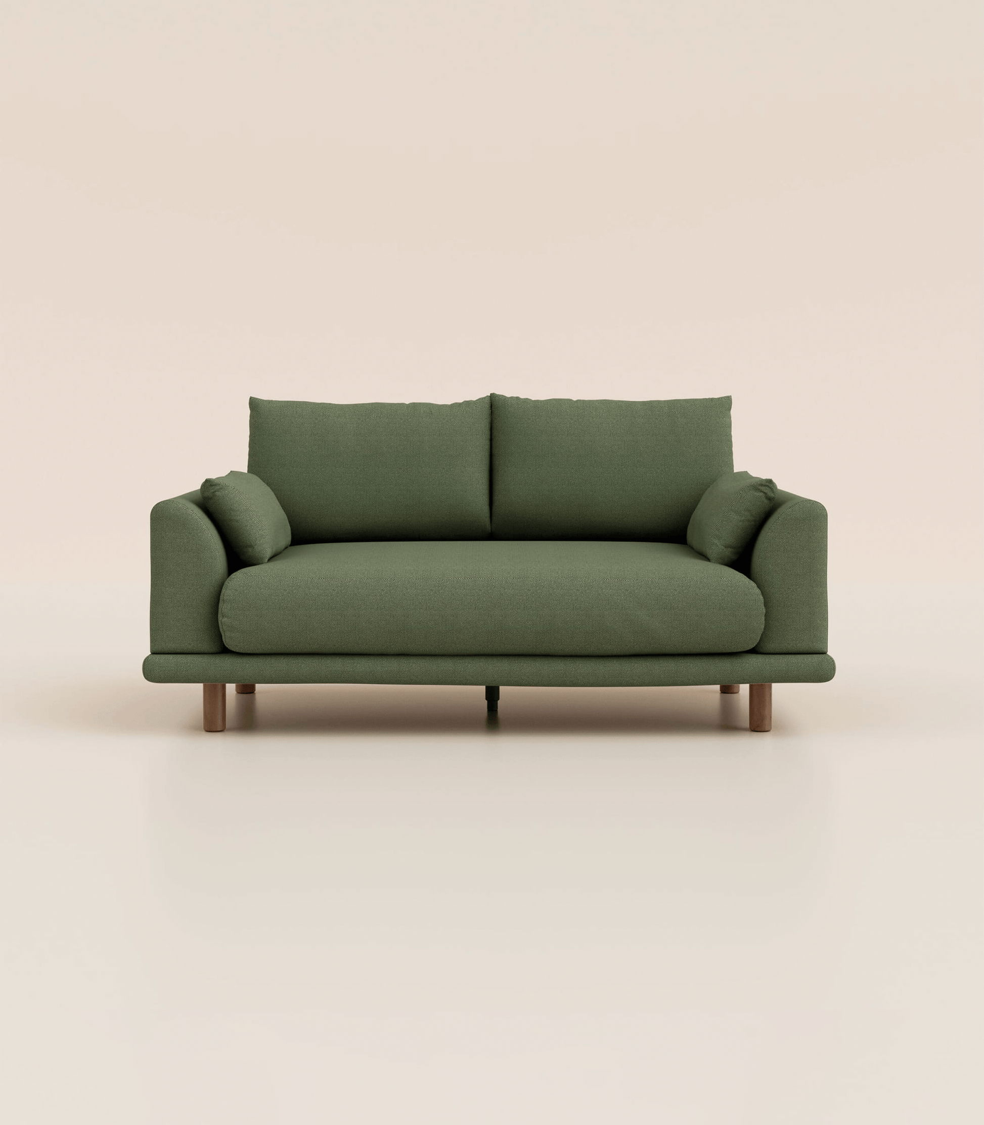 Canapé Vert Kaki-2 places-Pieds ronds - Bois foncé
