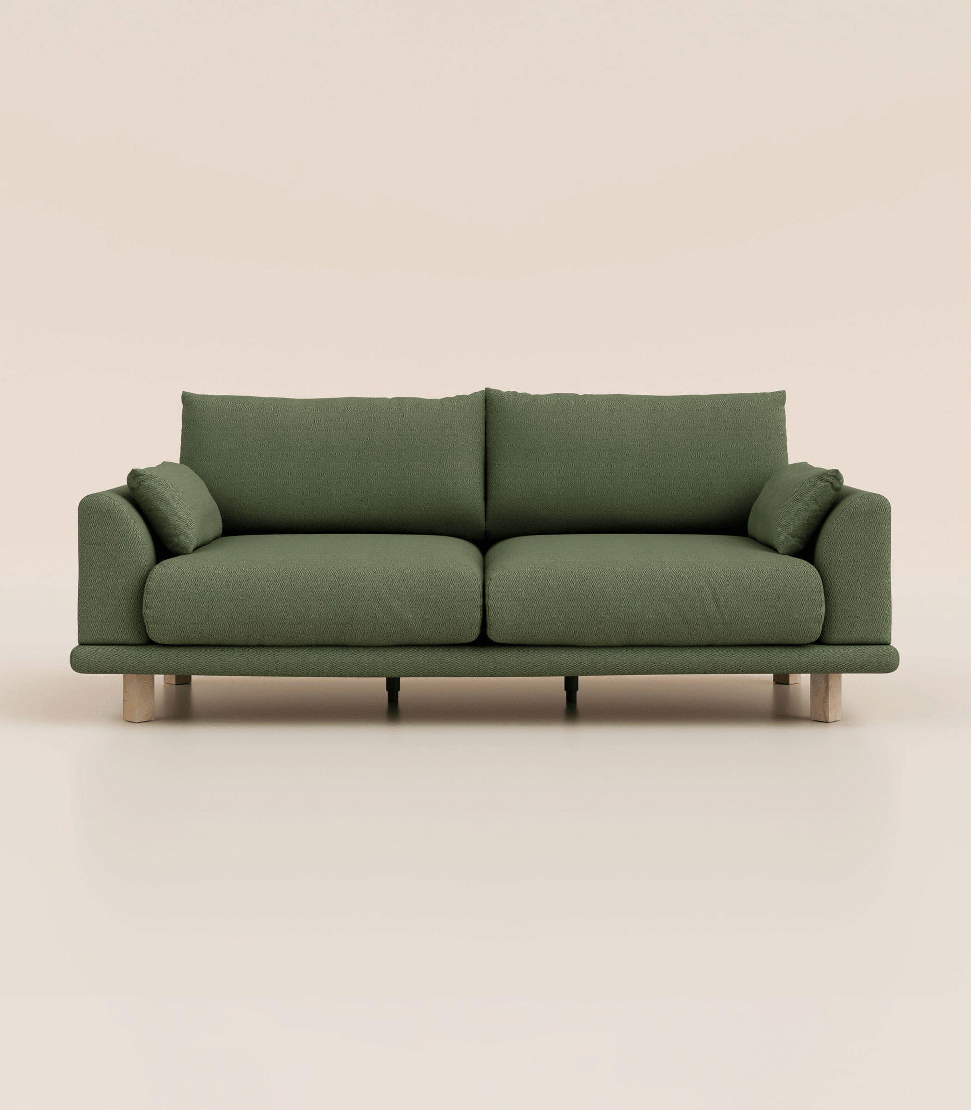 Canapé Vert Kaki-4 places-Pieds carrés - Bois clair