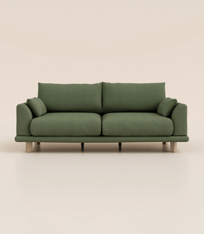 Canapé Vert Kaki-4 places-Pieds carrés - Bois clair